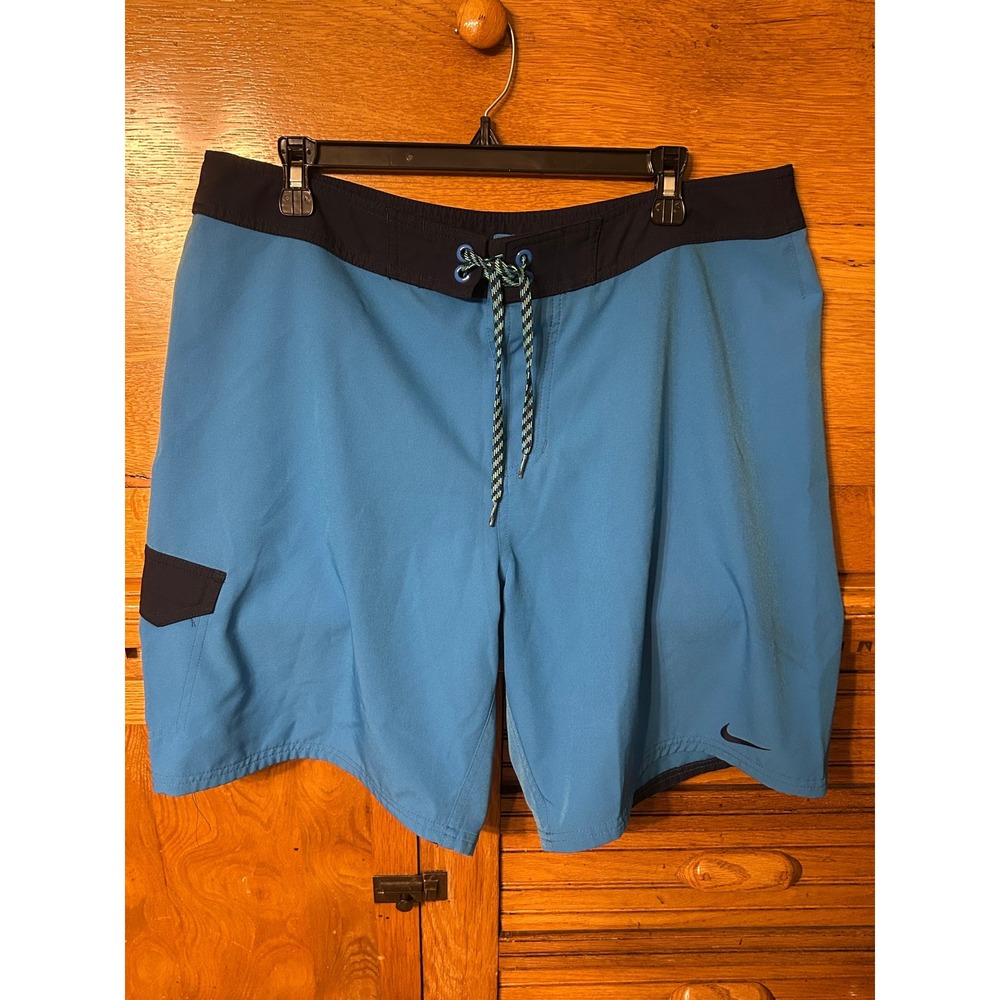 Nike Gorpcore Beach Surf Blue Board Shorts Swim Trunks Size 36 Pocket Drawstring